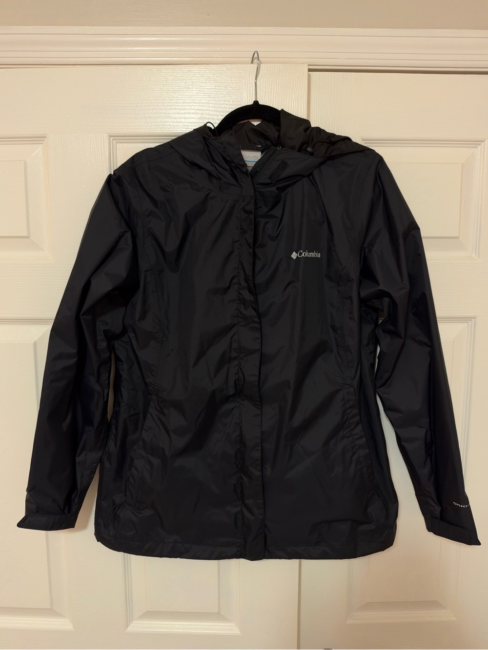 Columbia Women's Omni Tech Black Hooded Shell Rain Jacket, Size Large